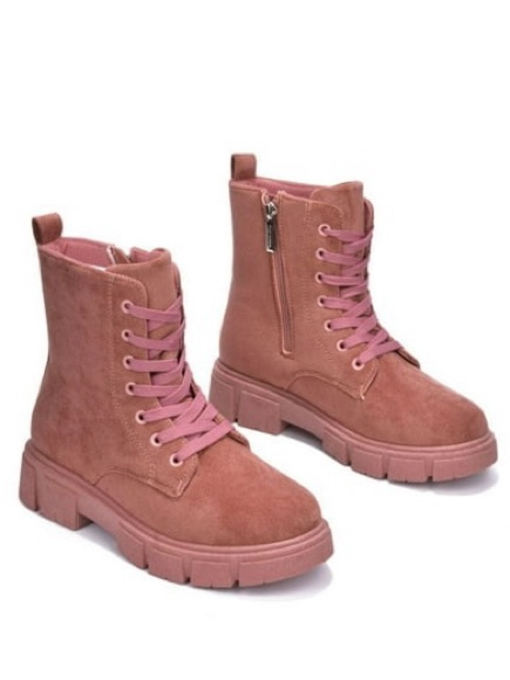 NWT Cape Robbin The Shanda Faux Suede Combat Lace Boot In Mauve. Size 6